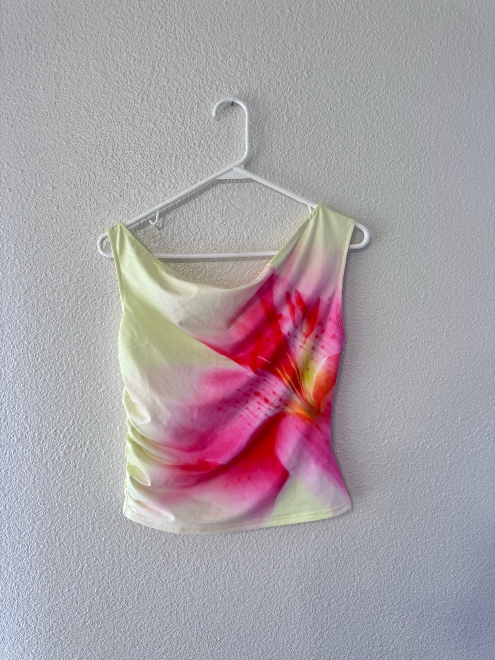NWT Edikted Lily Flower Print Ruched Mesh Tank Top Size Medium Y2K